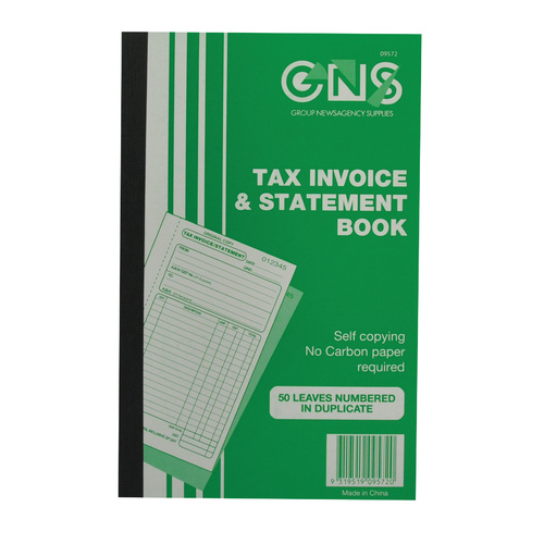 1 x GNS 9572 Tax Invoice & Statement Book 8 X 5" Duplicate Carbonless 50 Leaf