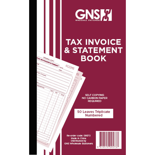 1 x GNS 9573 Tax Invoice & Statement Book  5 X 8" Triplicate Carbonless 50 Leaf