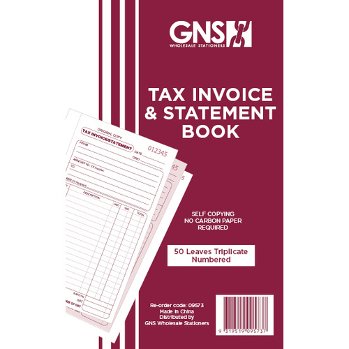 5 x GNS 9573 Tax Invoice & Statement Book 5 X 8" Triplicate Carbonless 50 Leaf