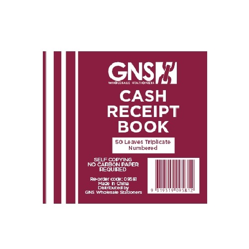 GNS 9581 Cash Receipt Book 5 X 4" Triplicate Carbonless 50 Leaf - 10 Pack