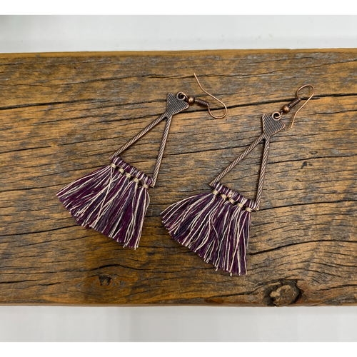 Purple Triangle Tassel Statement Earrings Fashion Dangle Earrings