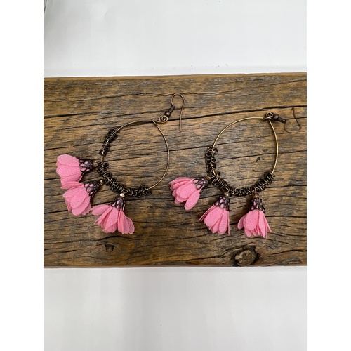 Pink Flower Hoop Statement Earrings Fashion Dangle Earrings