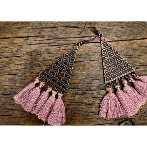 Pink Triangle Tassel Statement Earrings Fashion Dangle Earrings