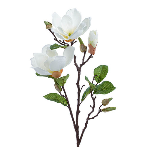 Magnolia Open Flower Spray with Bud 71cm - White 