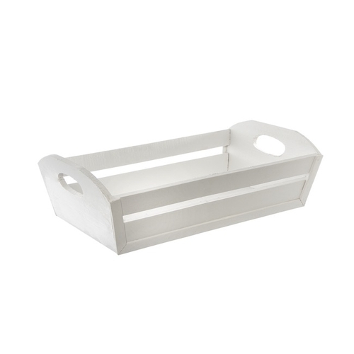 Wooden Hamper Tray with Slats 32x20x10cmH - White Wash 