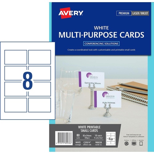 Label C32074 Avery Events & Branding M/Purpose Card 8 Per Page 10 Pack  - 980038