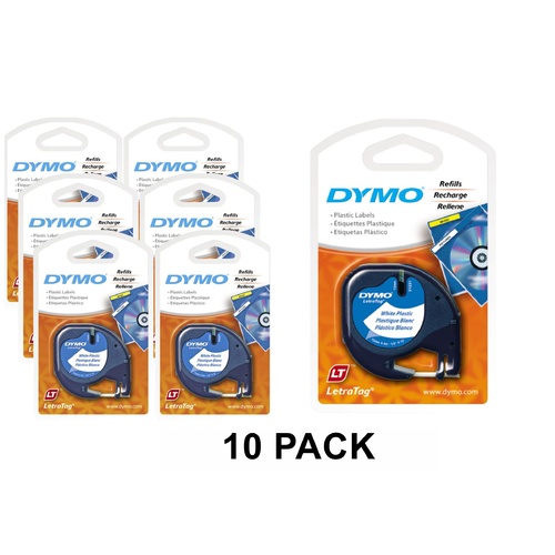 Dymo Genuine Letratag Plastic Label Tape 12mmx4m 10 Pack White
