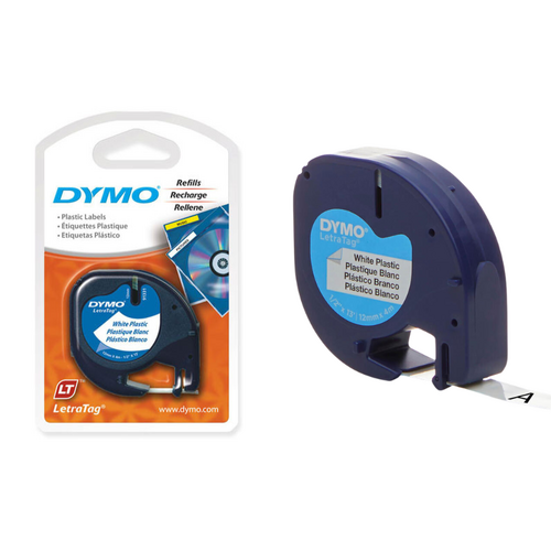 Dymo Genuine Letratag Plastic Label Tape 12mmx4m 91331 - White