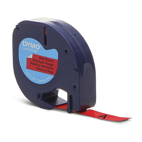 Dymo Letratag Label Tape Plastic 12mm x 4m - Black On Red