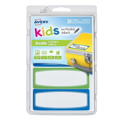 Avery 41413 Labels Writable, Durable & Flexible Kids Id Blue/Green 20 Per Pack