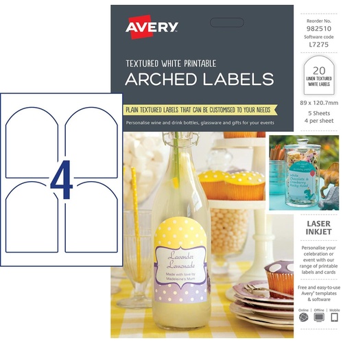 Avery L7275 Laser Arched Labels 89 x 120.7mm White 20 Pack - 982510