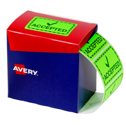 Avery Dispenser Labels "ACCEPTED" Shipping labels, Permanent Fluoro Green (1500 Labels/1 Roll) - 932620