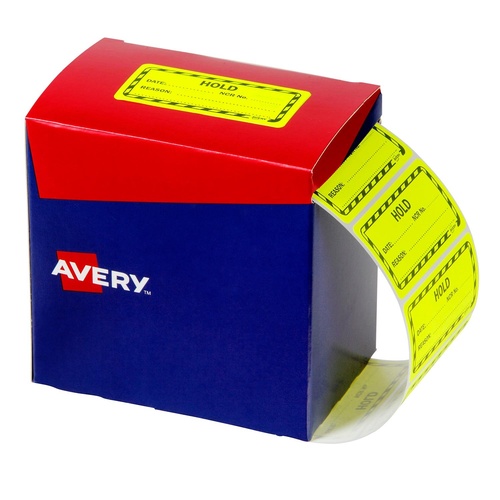 Avery Dispenser Labels "HOLD" Shipping labels, Permanent Fluoro Yellow (2000 Labels/1 Roll) - 932622