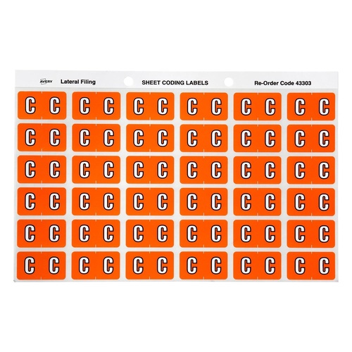 Avery Label Colour Coding C SIDE TAB Orange 180 Pack - 43303