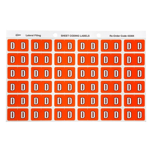 Avery Label Colour Coding D SIDE TAB Dark Orange 180 Pack - 43304