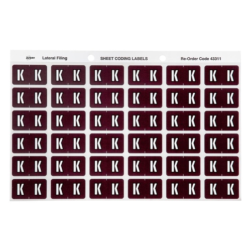 Avery Label Colour Coding K SIDE TAB Brown 180 Pack - 43311