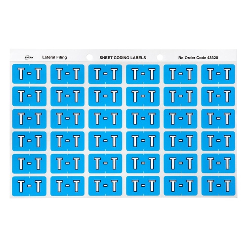 Avery Label Colour Coding T SIDE TAB Blue 180 Pack - 43320