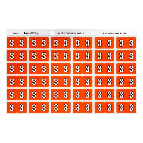 Avery Label Colour Coding 3 SIDE TAB Dark Orange 180 Pack - 43343