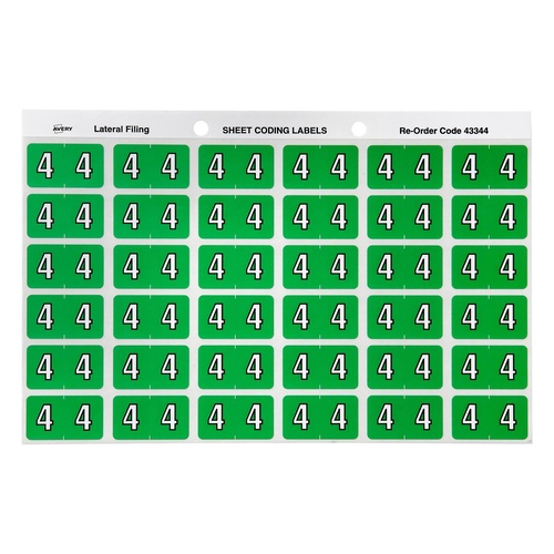 Avery Label Colour Coding 4 SIDE TAB Light Green 180 Pack - 43344
