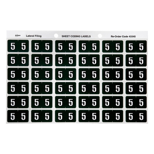 Avery Label Colour Coding 5 SIDE TAB Dark Green 180 Pack - 43345