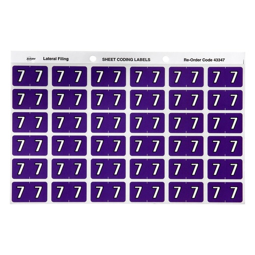 Avery Label Colour Coding 7 SIDE TAB Purple 180 Pack - 43347