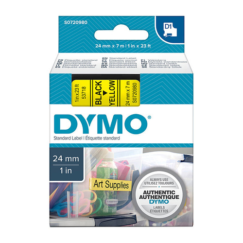Dymo Label Tape D1 24mmx7m Water Resistant - Black on Yellow - S0720980 