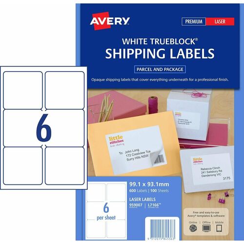 Avery L7166 Laser Address Labels White 6 Per Page 100 Pack - 959007