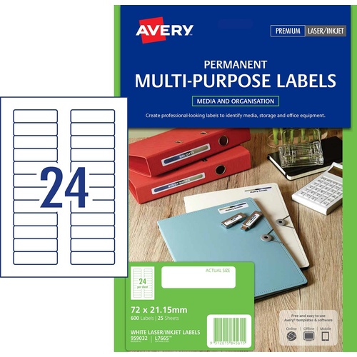 Avery L7665 Laser Label Data Cart Mini 24L 25 Pack - 959032