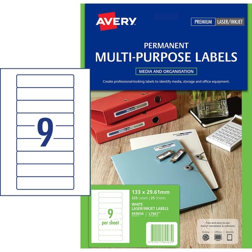 Avery L7667 Laser Label Std Data Cartridge 9LS 25 Pack - 959034