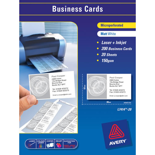 Avery L7414 Laser Business Cards White 200 Pack - 959025