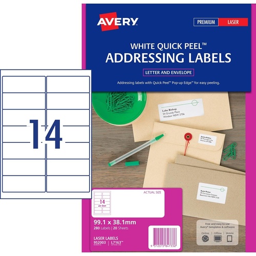 Avery L7163 Laser Address Labels White 16 Per Page 20 Pack - 952003