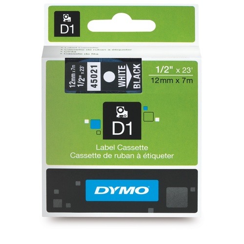 Dymo Label Tape D1 12mm x 7m Water Resistant - White on Black