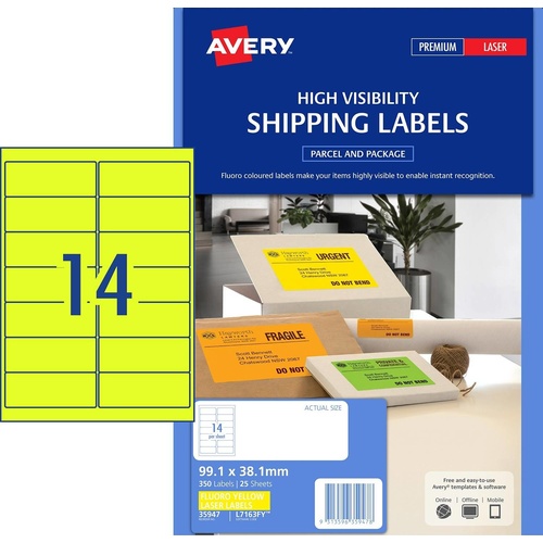 Avery L7163FY Laser Labels Fluoro Yellow 14 Per Page 25 Pack - 35947
