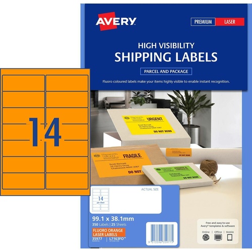 Avery L7163FO Laser Labels Fluoro Orange 14 Per Page 25 Pack - 35977