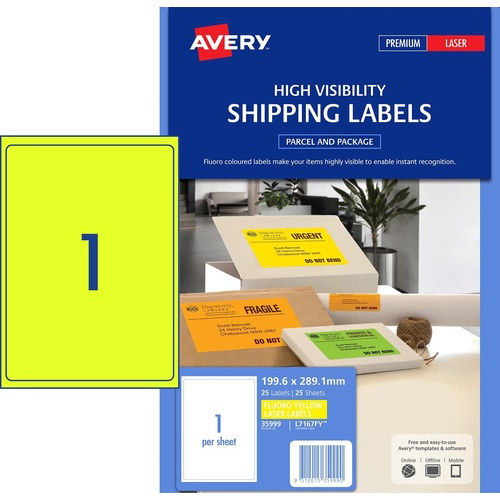 Avery L7167FY Laser Labels Fluoro Yellow 1 Per Page 25 Pack - 35999