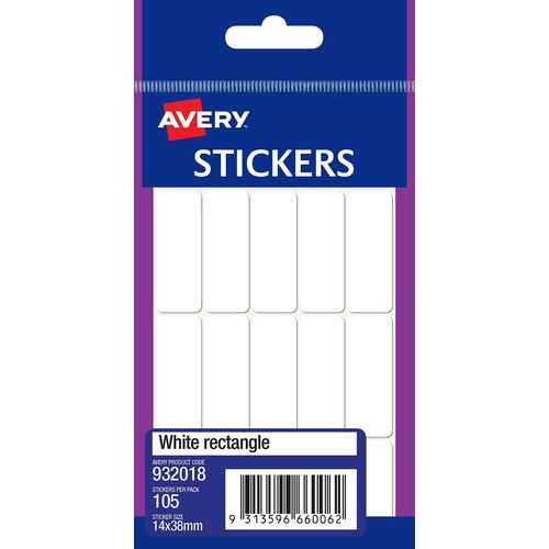 Label Avery White Rectangle Stickers 14mm x 38mm Diameter Permanent 932018 - 10 Pack