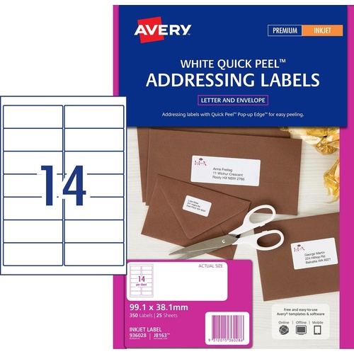 Avery J8163R Inkjet Shipping Labels White 14 Per Page 25 Pack - 936028