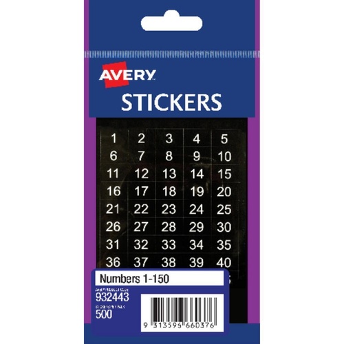 Avery Label Stickers Numbers 1 - 500 14x39mm 10 Pack - 932443