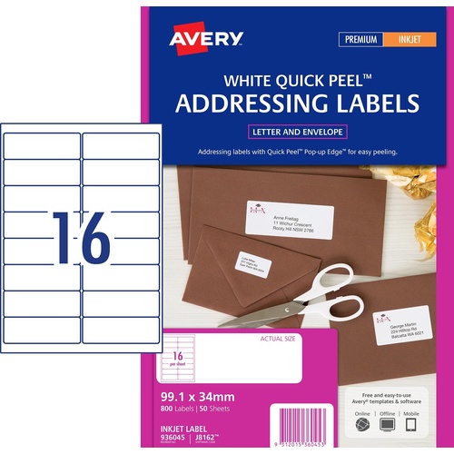 Avery J8162m Inkjet Label 16 Per Page 50 Pack - 936045