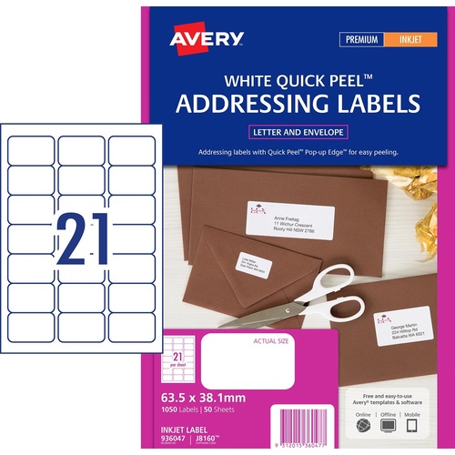 Avery J8160 Inkjet Label 21 Per Page 50 Pack - 936047