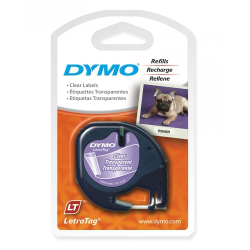 Dymo Letratag Label Tape Plastic - Black on Clear