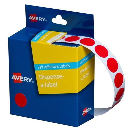 Avery Dispenser Labels Red Dot 14mm Round (1050 Labels) - 937235