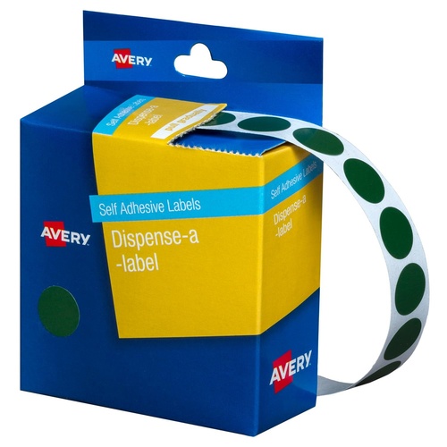 Avery Dispenser Labels Green Dot 14mm Round (2x1050 Labels) "2 PACK" - 937238
