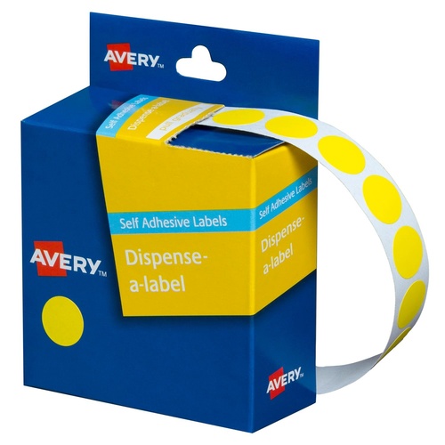 Avery Dispenser Labels Yellow 14mm Dot Round (1050 Labels) - 937239