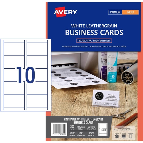 Avery Matt Leathergrain Business Cards DIY 200gsm 20 Pack - 70450