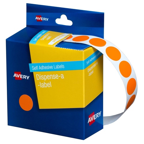Avery Dispenser Labels Orange Dot 14mm Round (1050 Labels) - 937240
