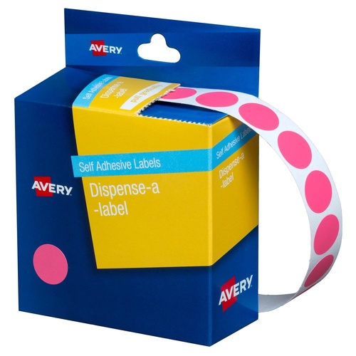 Avery Dispenser Labels Pink Dot 14mm Round (1050 Labels) - 937241