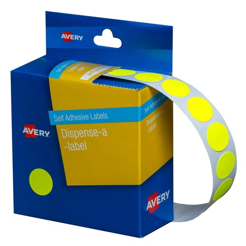 Avery Dispenser Labels FLUORO Yellow Dot 14mm Round (700 Labels) - 937294