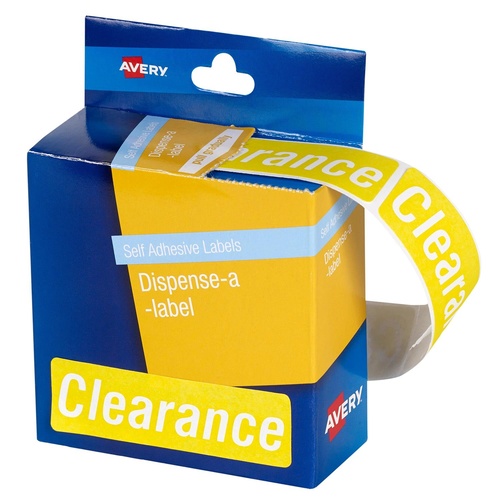 Avery Dispenser Labels Yellow CLEARANCE 19X64mm (250 Labels) - 937319