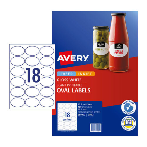 Avery L7102 Oval Labels Laser Inkjet 180 Labels - 980000